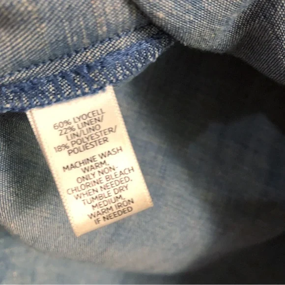 Loft Popover Chambray Linen Blend Soften Tunic Shirt Top - Picture 7 of 8